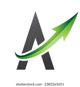 Green and Black Futuristic Letter A Icon with a Glossy Arrow on a White Background