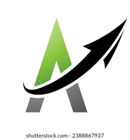 Green and Black Futuristic Letter A Icon with an Arrow on a White Background