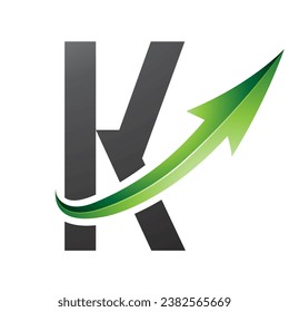 Green and Black Futuristic Letter K Icon with a Glossy Arrow on a White Background