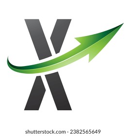 Green and Black Futuristic Letter X Icon with a Glossy Arrow on a White Background