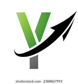 Green and Black Futuristic Letter Y Icon with an Arrow on a White Background