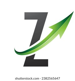 Green and Black Futuristic Letter Z Icon with a Glossy Arrow on a White Background