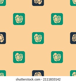 Icono de piedra de Gema verde y negro aislado sin fisuras en el fondo beige. Símbolo de joyería. Diamante.  Vector