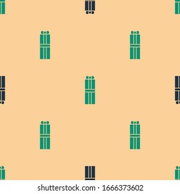 Green and black Gift box icon isolated seamless pattern on beige background. Happy Birthday.  Vector Illustration