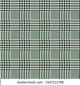 Green and black glen check pattern. Stylish hounds tooth plaid design.