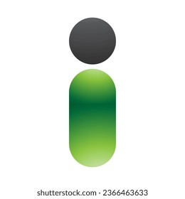 Abstrakter, grün und schwarz glänzender, abstrakter Buchstabe I - Symbol auf weißem Hintergrund