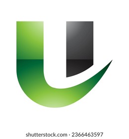 Green and Black Glossy Bold Curvy Shaped Letter U Icon on a White Background