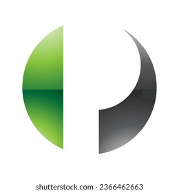 Letra verde y negra en forma de círculo brillante icono P en un fondo blanco
