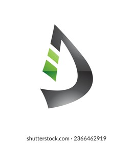 Green and Black Glossy Curved Strip Shaped Letter D Icon on a White Background