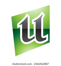 Green and Black Glossy Distorted Square Shaped Letter U Icon on a White Background