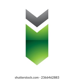 Icono de la letra I de color verde y negro brillante hacia abajo en un fondo blanco