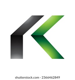 Green and Black Glossy Folded Letter K Icon on a White Background