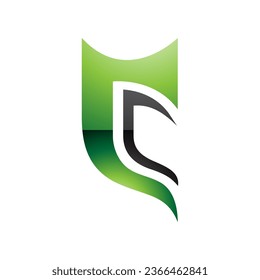 Green and Black Glossy Half Shield Shaped Letter C Icon on a White Background