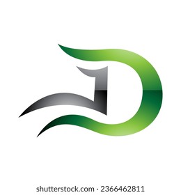 Green und Black Glossy Letter D Symbol mit Wavy Curves auf weißem Hintergrund