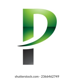 Green and Black Glossy Letter P Icon with a Pointy Tip on a White Background