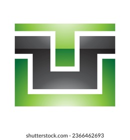 Green and Black Glossy Rectangle Shaped Letter U Icon on a White Background