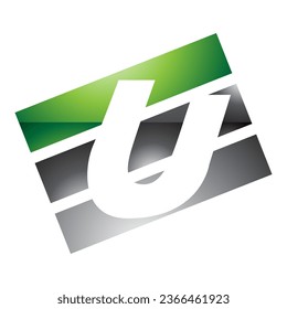 Green and Black Glossy Rectangular Shaped Letter U Icon on a White Background