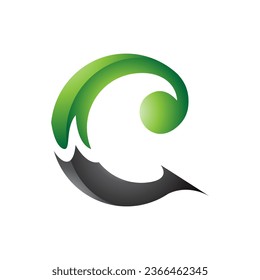 Green and Black Glossy Round Curly Letter C Icon on a White Background