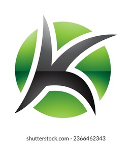 Green and Black Glossy Round Pointy Letter K Icon on a White Background