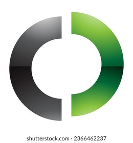 Letra verde y negra con forma dividida o icono en un fondo blanco