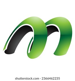 Green and Black Glossy Spring Shaped Letter M Icon on a White Background