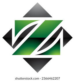 Green and Black Glossy Square Diamond Shaped Letter Z Icon on a White Background