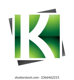 Green and Black Glossy Square Letter K Icon on a White Background