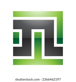 Green and Black Glossy Square Shaped Letter N Icon on a White Background