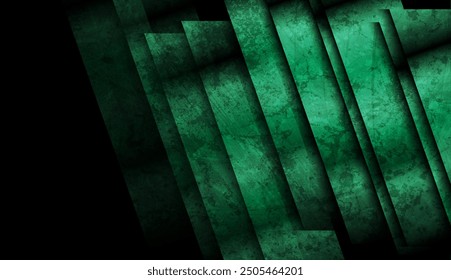 Green and black glossy stripes grunge geometric abstract background. Vector design