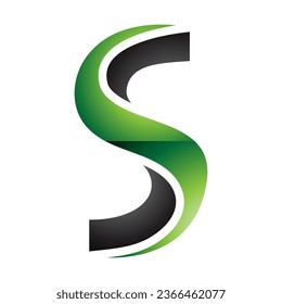 Green and Black Glossy Twisted Shaped Letter S Icon on a White Background