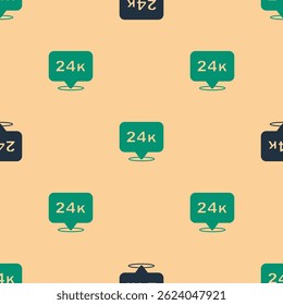 Green and black Gold bars 24k icon isolated seamless pattern on beige background. Banking business concept.  Vector