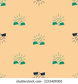 Green and black Gold bars icon isolated seamless pattern on beige background. Banking business concept.  Vector
