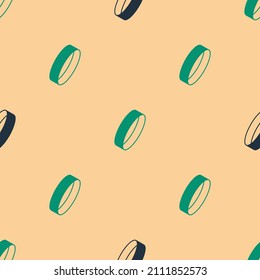 Icono de anillo dorado verde y negro aislado patrón transparente en fondo beige.  Vector