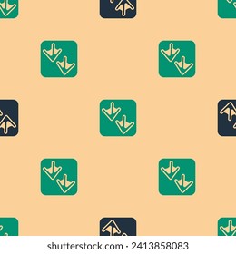 Green and black Goose paw footprint icon isolated seamless pattern on beige background.  Vector