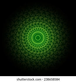 Green and black gradient Circle lace ornament, round vector pattern