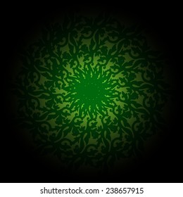 Green black gradient vector ornamental round lace with damask and arabesque elements.