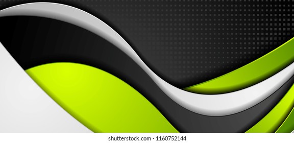 Green, black and grey abstract wavy corporate banner design. Vector background