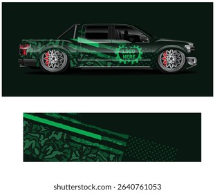 Green and black grunge design truck wrap template. Perfect for showcasing your brand or design.