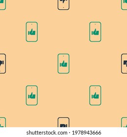 Green and black Hand like icon isolated seamless pattern on beige background.  Vector