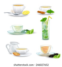 Green black herbal iced tea decorative icon set isolated vector illustration