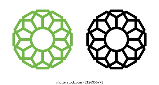 Green and black hexagon floral pattern vector on white background