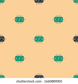 Green and black Hockey table icon isolated seamless pattern on beige background.  Vector Illustration