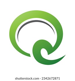Letra verde y negra en forma de gancho Icono Q en fondo blanco