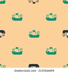 Green and black Humanitarian ship icon isolated seamless pattern on beige background.  Vector