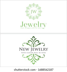 Green black icon symbol initial ornament leaf circle luxury logo idea suitable for Fashion Jewelry Business Retail Industry mandala geometric monogram flower floral fashion linear company outline