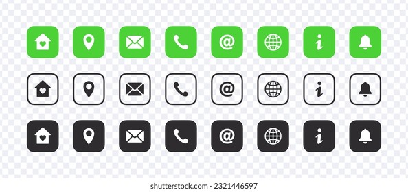 Green and black icons contact us. Social network icons. Vector scalable graphics