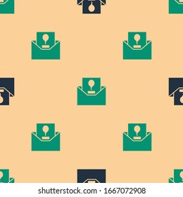 Green and black Invitation icon isolated seamless pattern on beige background. Celebration poster template for invitation or greeting card.  Vector Illustration