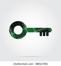 green, black isolated tartan icon with white stripes - key and shadow in front of a gray background