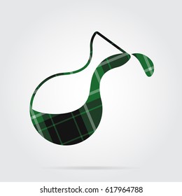 green, black isolated tartan icon with white stripes - flask with a drop and shadow in front of a gray background