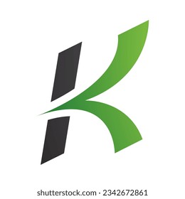 Green and Black Italic Arrow Shaped Letter K Icon on a White Background